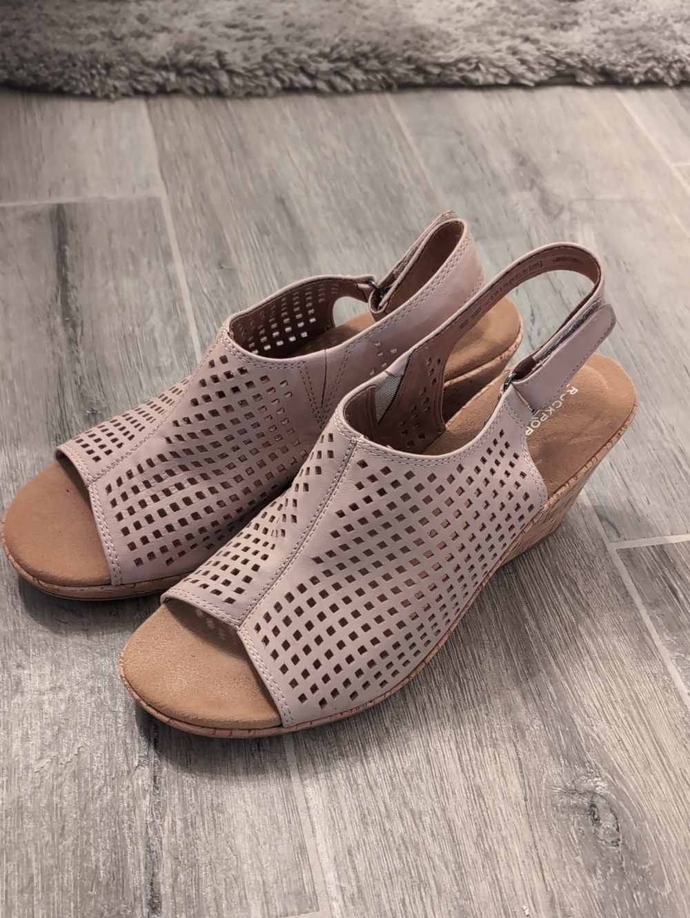 Rockport Perforated Slingback Wedge Sandals - Blush Taupe